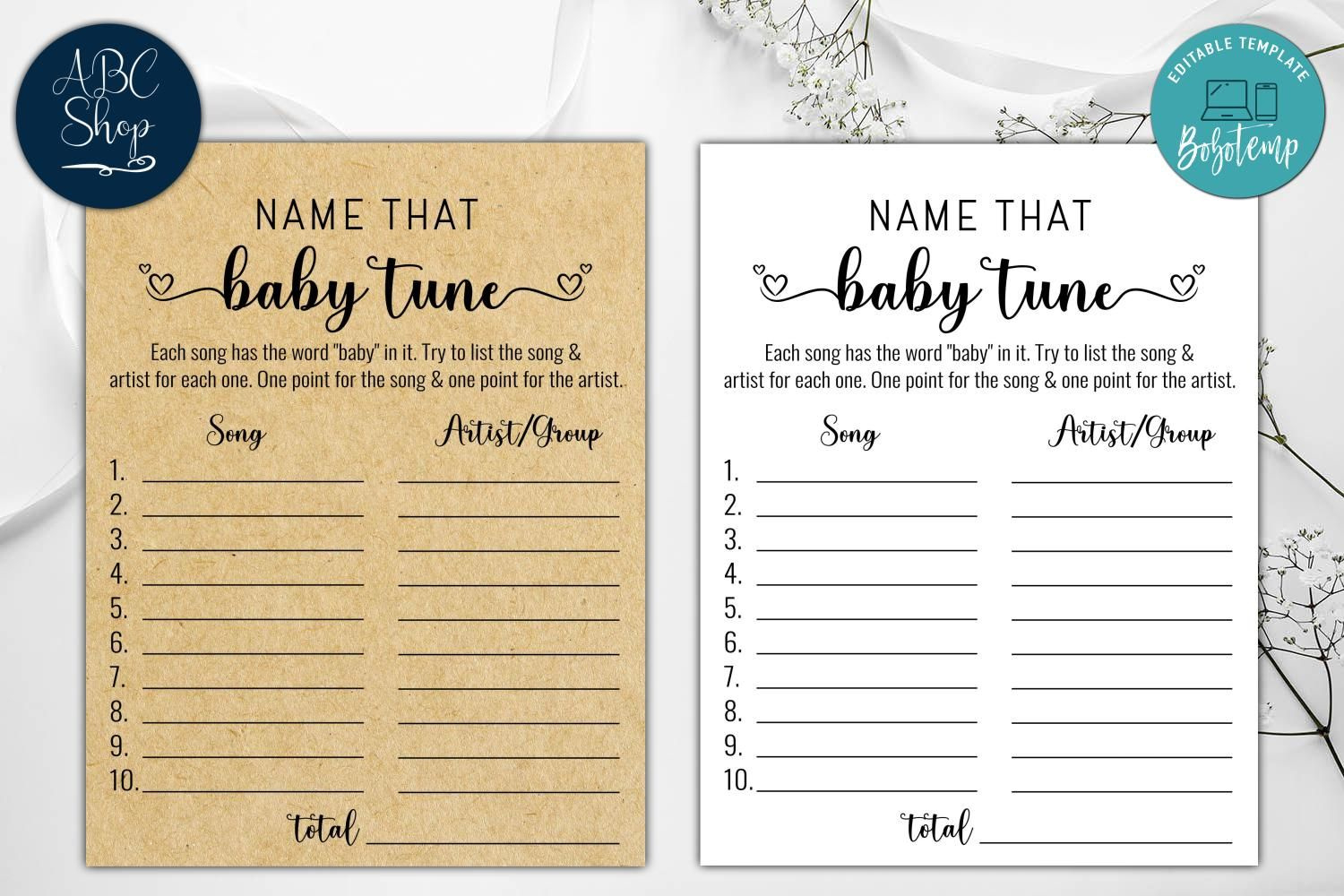 Printable Name That Baby Tune Baby Shower Game Instant Download inside Name That Tune Baby Shower Game Free Printable