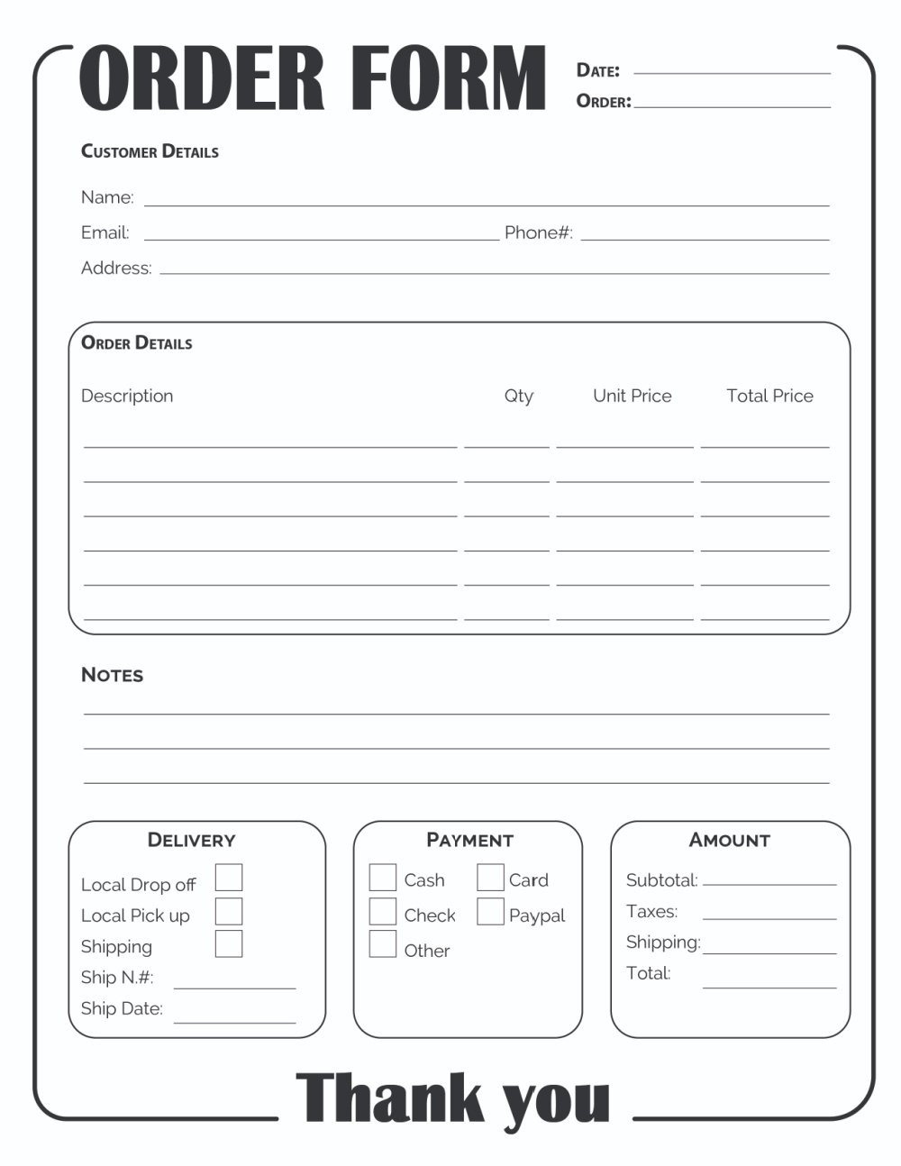 Printable Order Form Template (2 Options) pertaining to Free Printable Forms