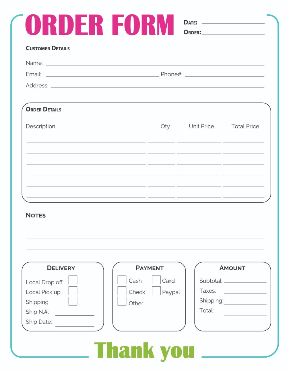 Printable Order Form Template (2 Options) with regard to Free Printable Business Forms
