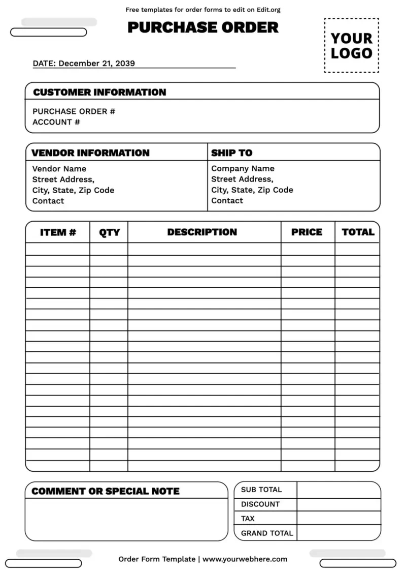 Printable Order Form Templates in Free Printable Order Forms