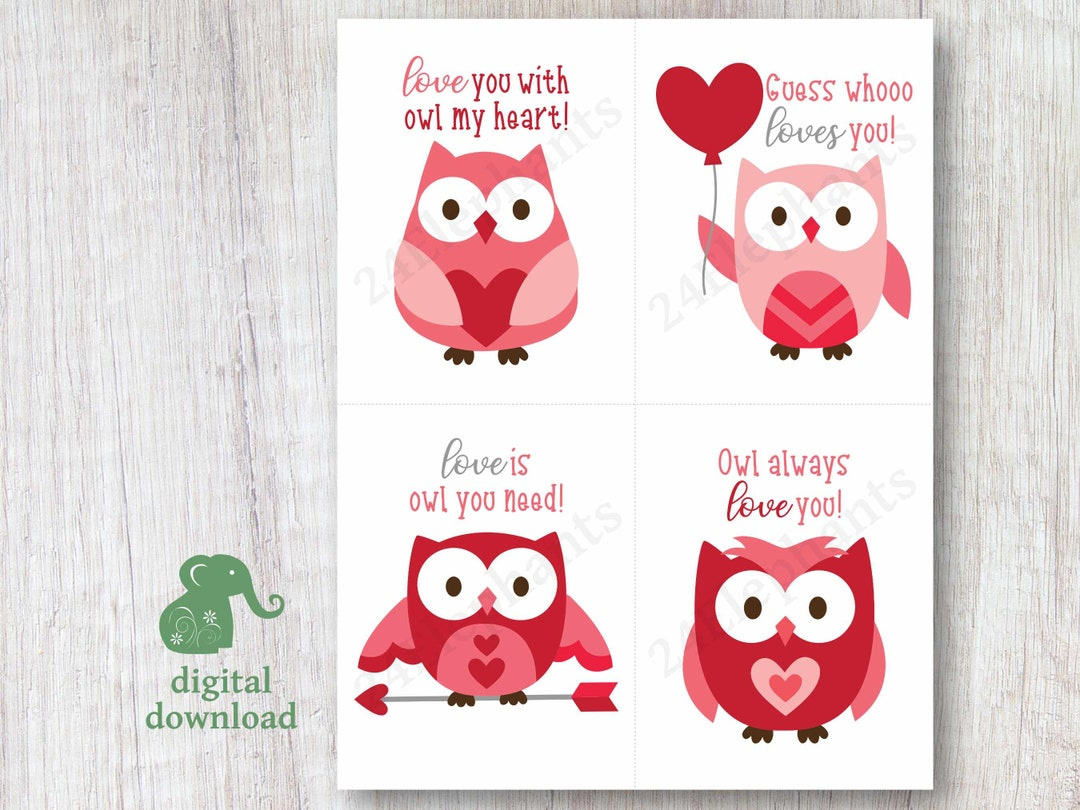 Printable Owl Valentine'S Day Card Set | Pink And Red Owls | Cute intended for Free Printable Owl Valentine Cards