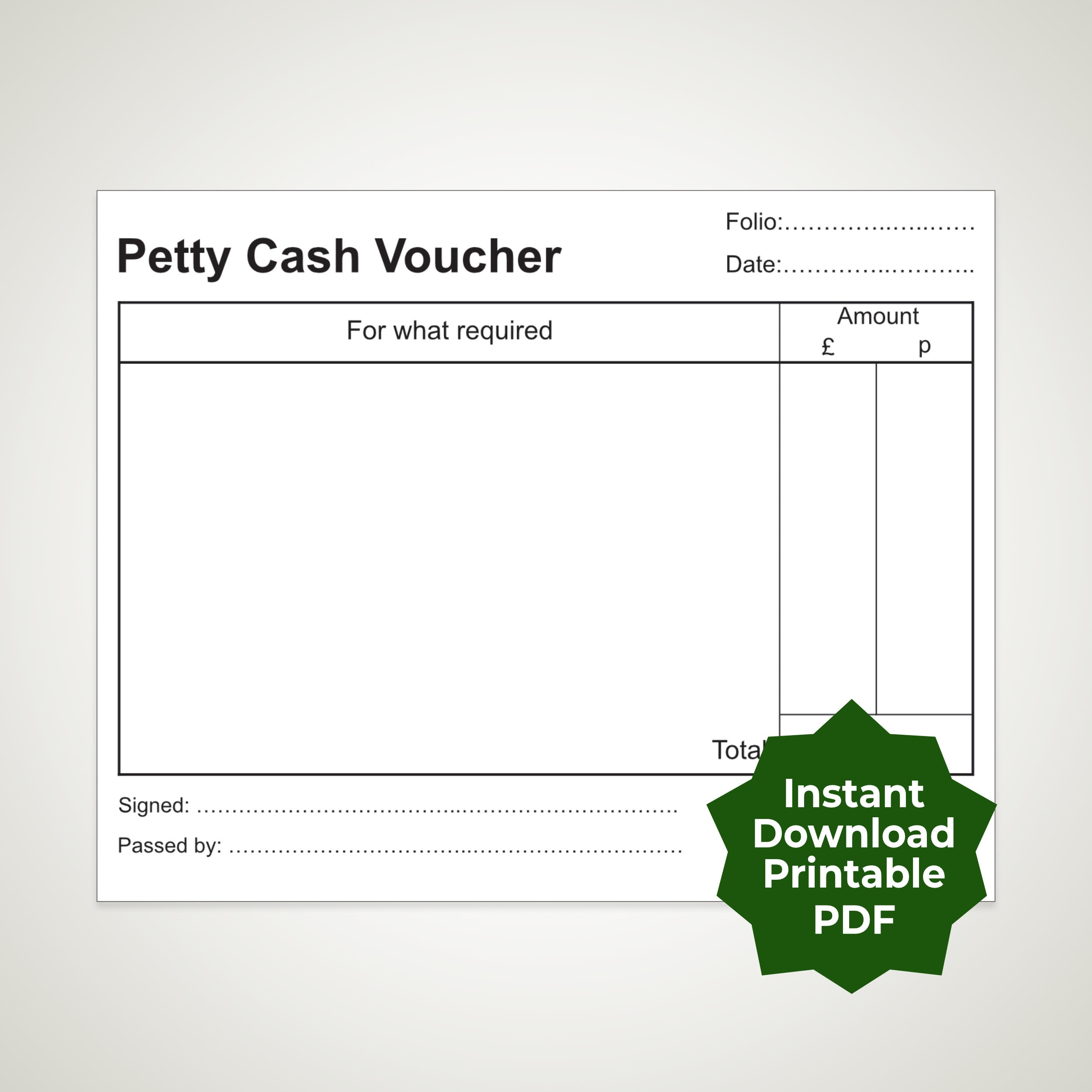 Printable Petty Cash Vouchers - Uk And Us Styles Pdf - Etsy Uk inside Free Printable Petty Cash Voucher
