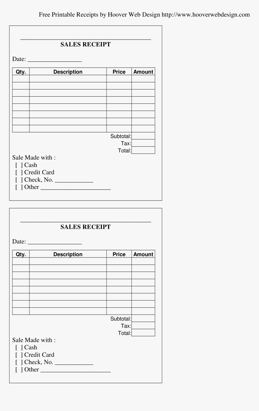 Printable Sales Receipt, Hd Png Download - Kindpng pertaining to Www Hooverwebdesign Com Free Printables Printable Receipts