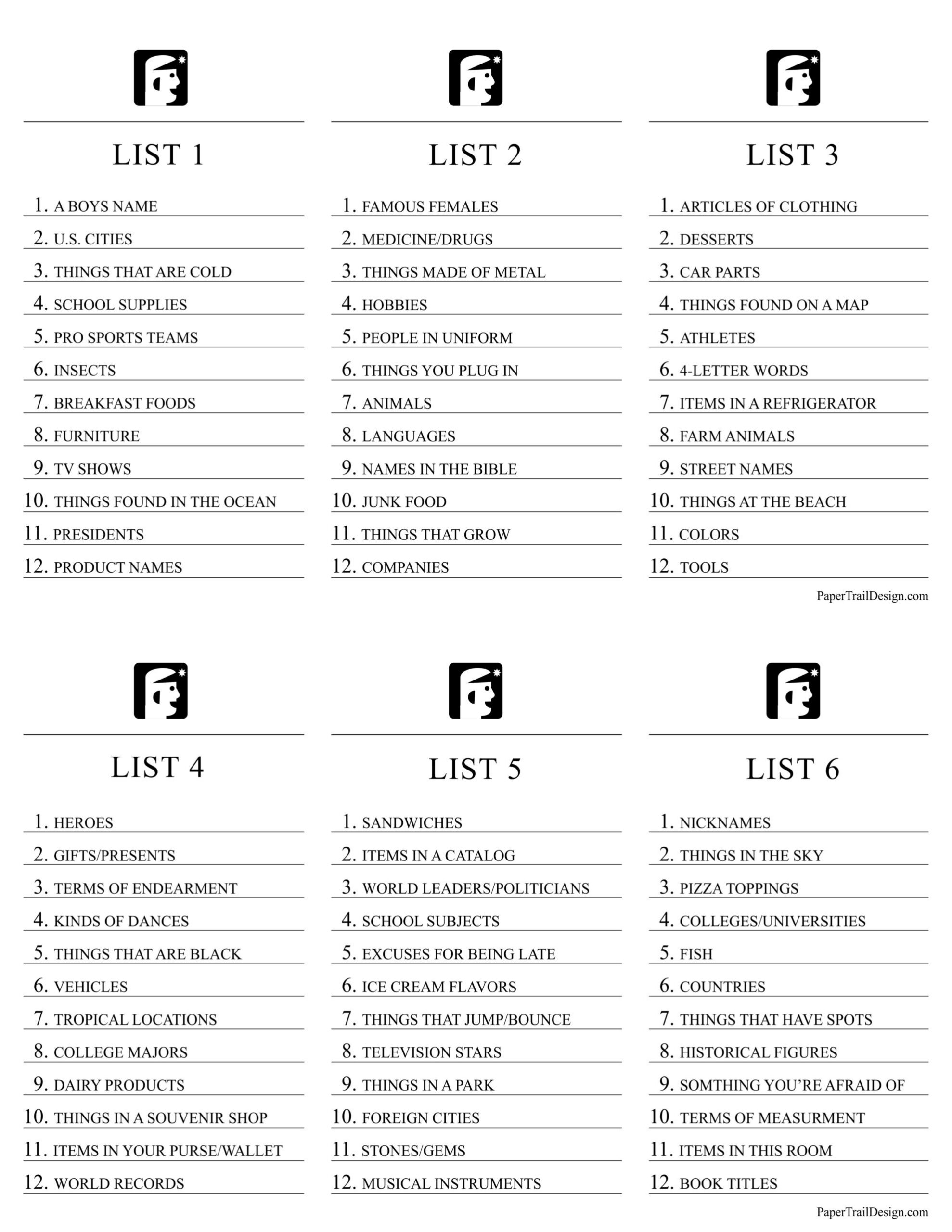 Printable Scattergories Game - Paper Trail Design within Scattergories Free Printable Sheets