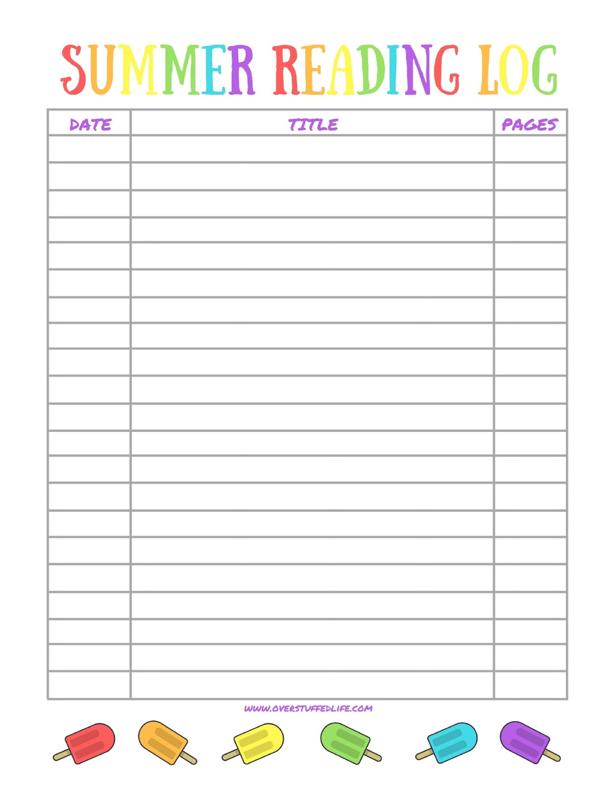 Printable Summer Reading Log For Kids - Overstuffed Life with regard to Free Printable Reading Logs For Children