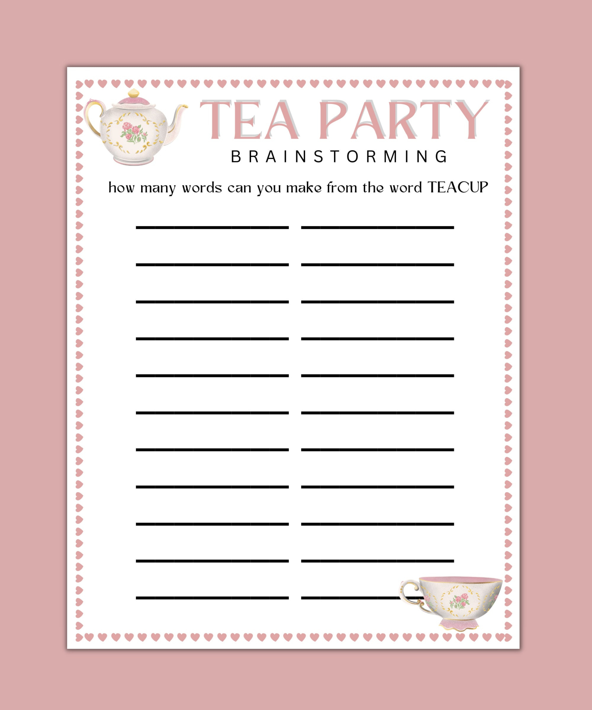 Printable Tea Party Games Bundle: Bridal Shower, Baby Shower throughout Free Printable Tea Party Games