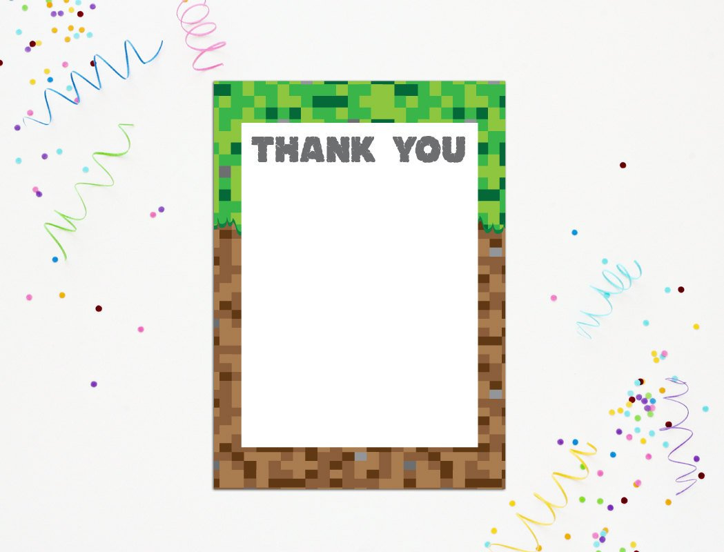 Printable Thank You Card - Minecraft Birthday (Editable Pdf) – Max inside Free Printable Minecraft Thank You Notes