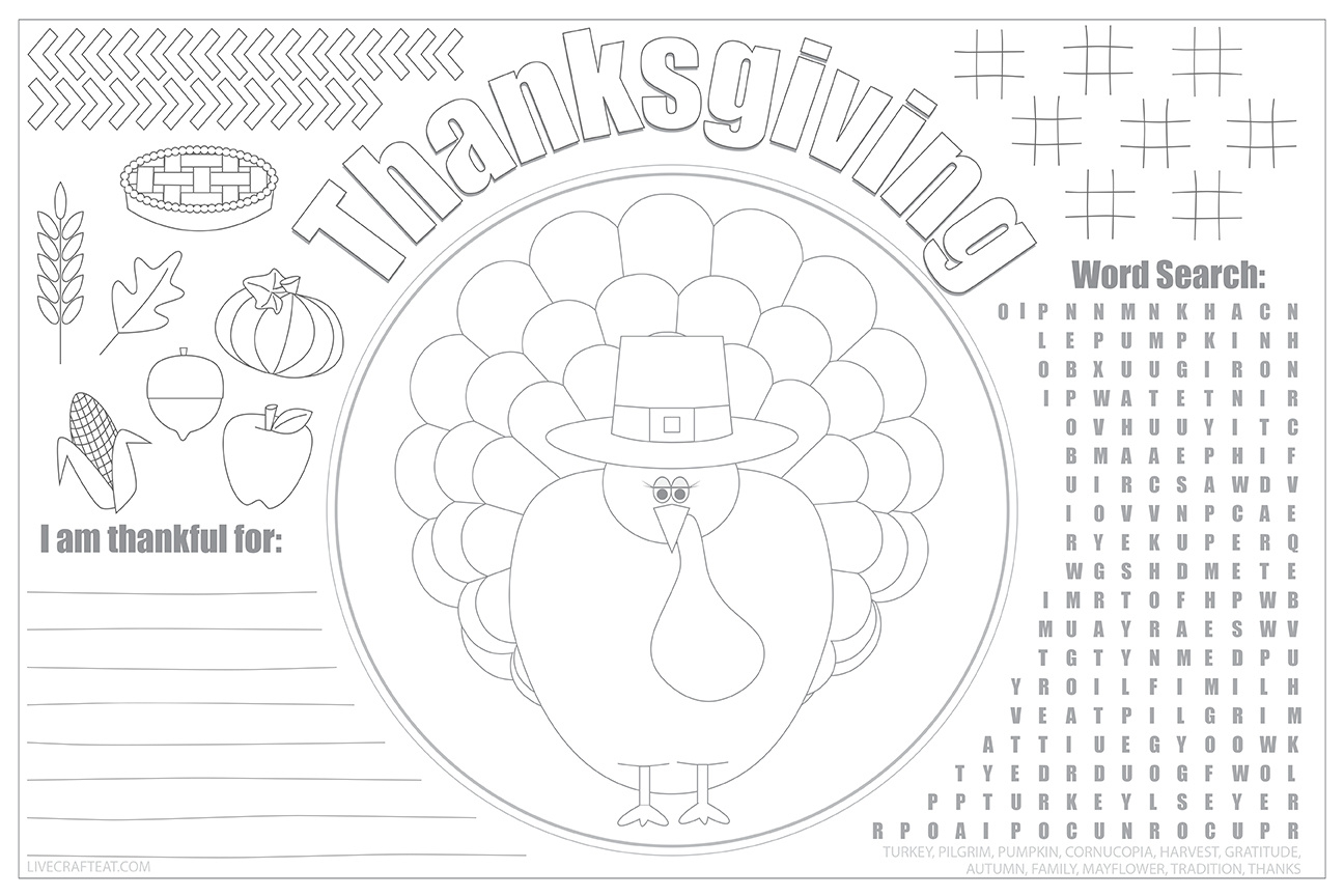 Printable Thanksgiving Placemats For Kids - Free | Live Craft Eat in Free Printable Thanksgiving Coloring Placemats