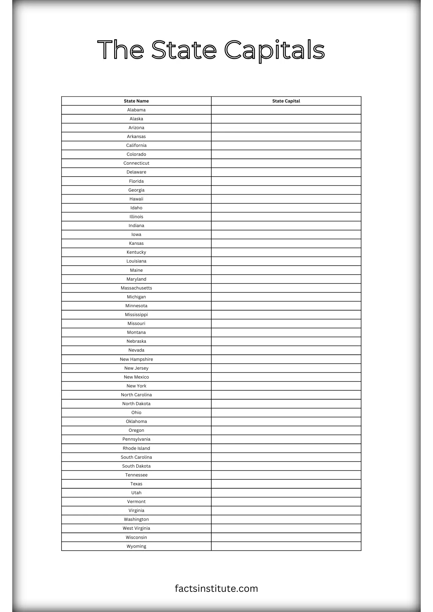 Printable Us State Capitals List (Worksheet Included) - The Facts throughout Free Printable States And Capitals Worksheets