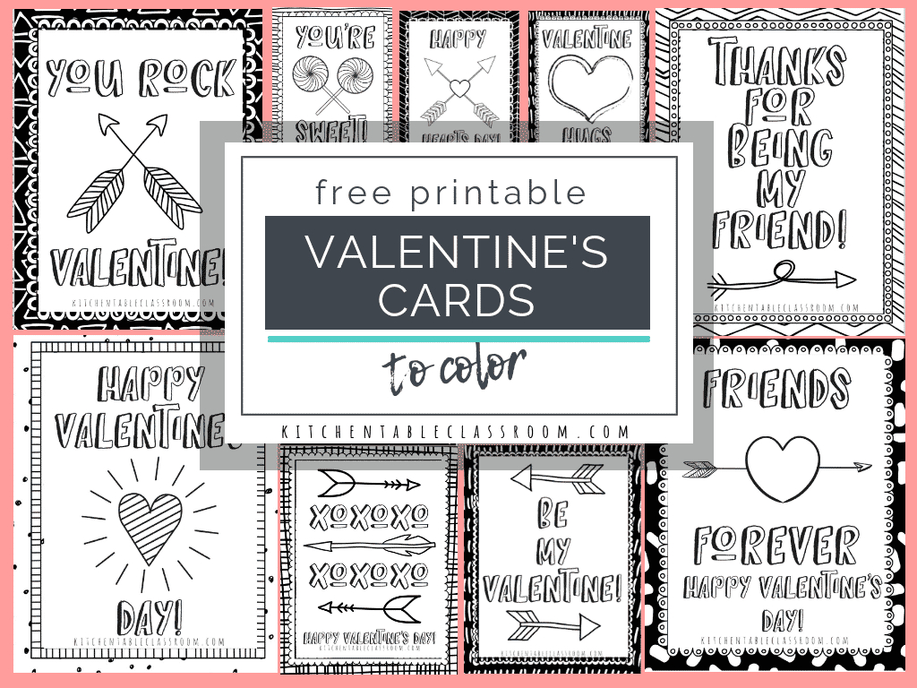 Printable Valentine Cards To Color - The Kitchen Table Classroom with regard to Free Printable Valentine Cards For Kids