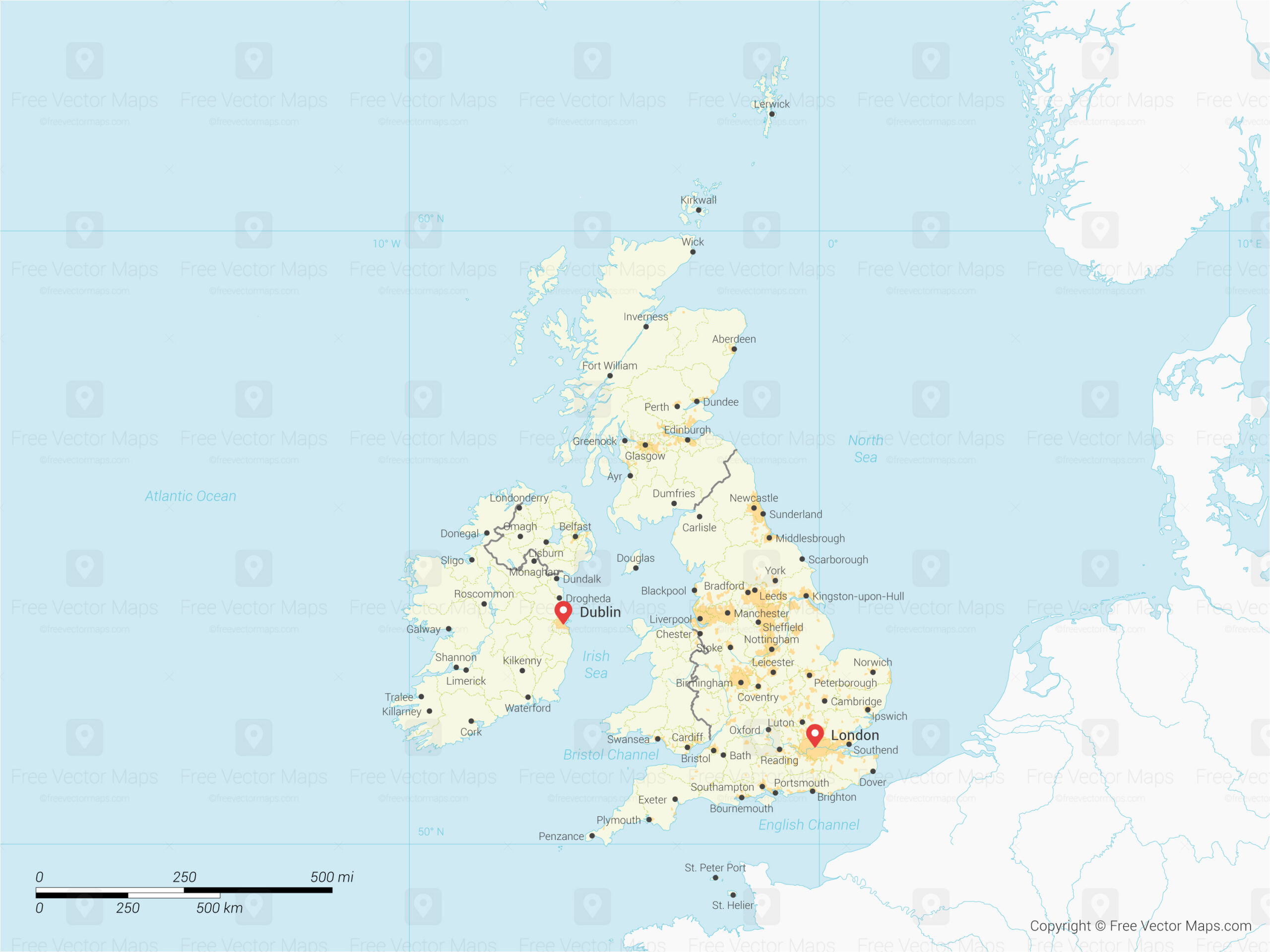 Printable Vector Map Of The United Kingdom & Ireland With Regions within Free Printable Map Of Uk And Ireland