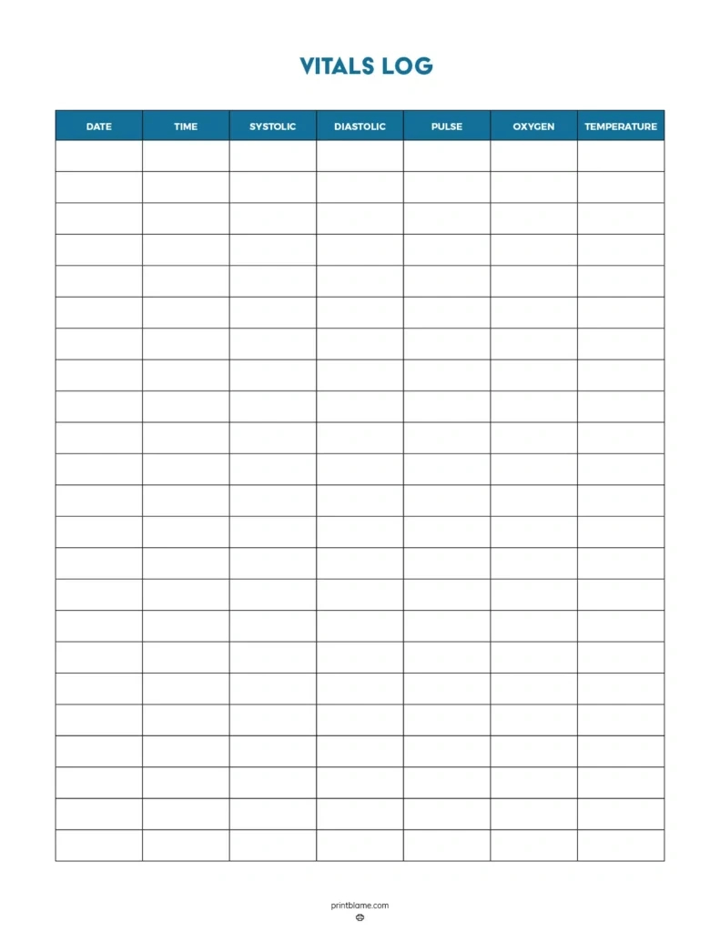 Printable Vitals Log - 16 Free Vital Signs Sheet Pdf'S intended for Free Printable Vital Sign Sheets