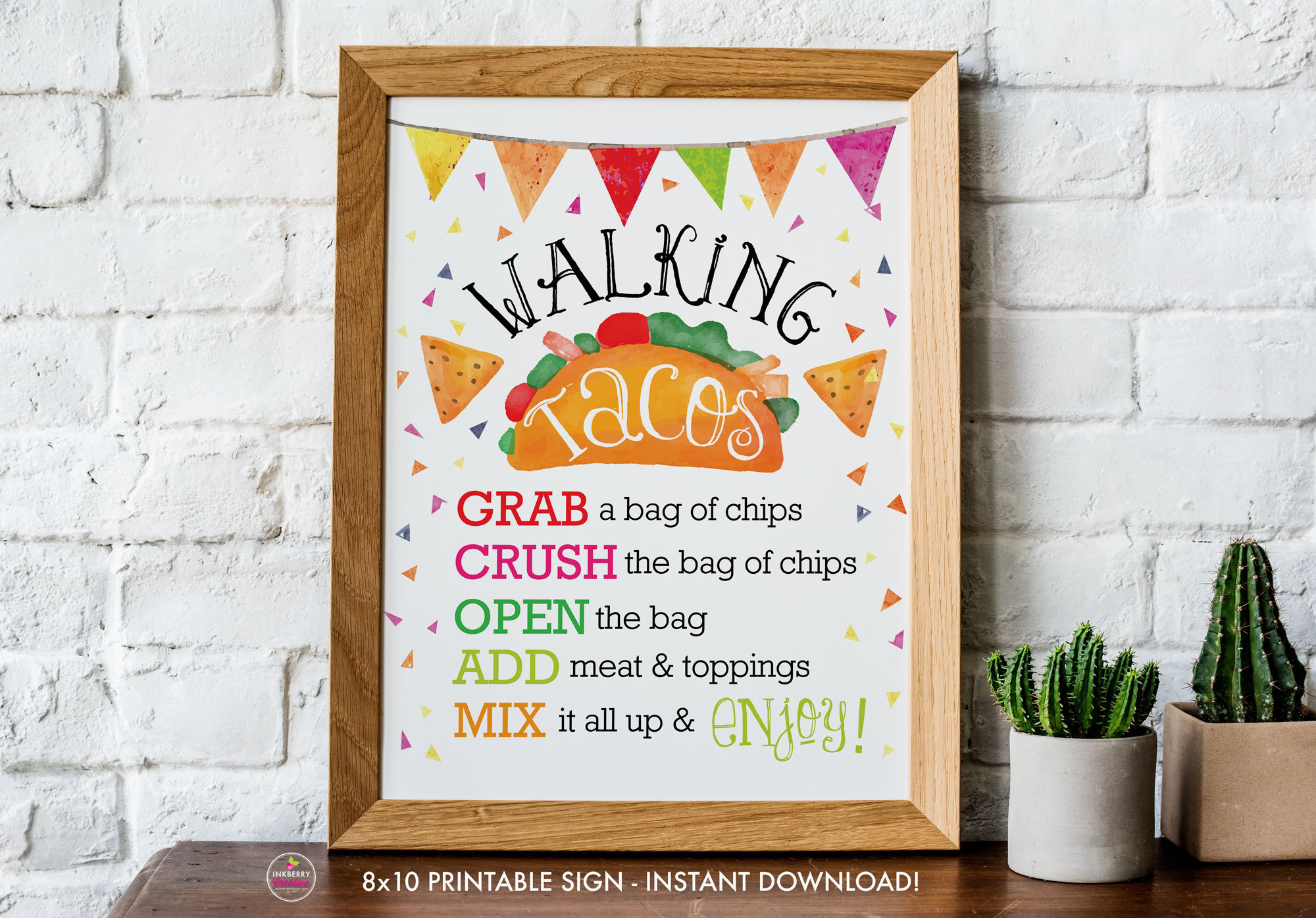 Printable Walking Tacos Sign, Instant Download, 8X10, Digital Pdf, Mexican  Fiesta Walking Taco Bar - Bridal Shower, Birthday, Taco Bar Sign with regard to Free Printable Taco Bar Signs