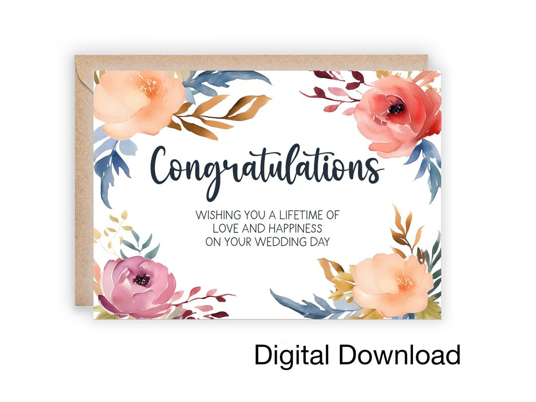 Printable Wedding Newlyweds Congratulations Greeting Card (Sizes in Free Printable Wedding Congratulations Greeting Cards