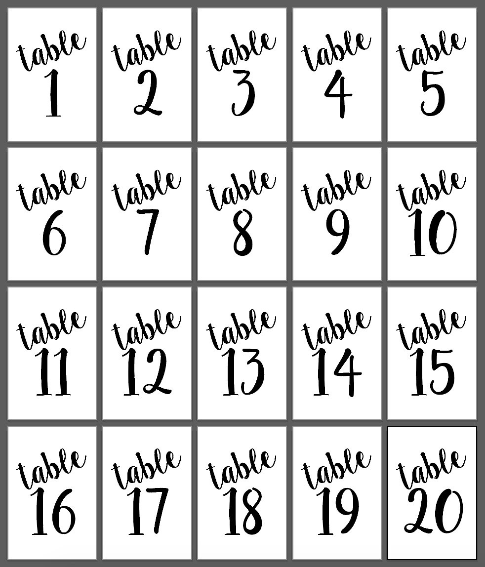 Printable Wedding Table Numbers - Table Numbers 1-20 Size 4X6 throughout Free Printable Table Numbers 1 20