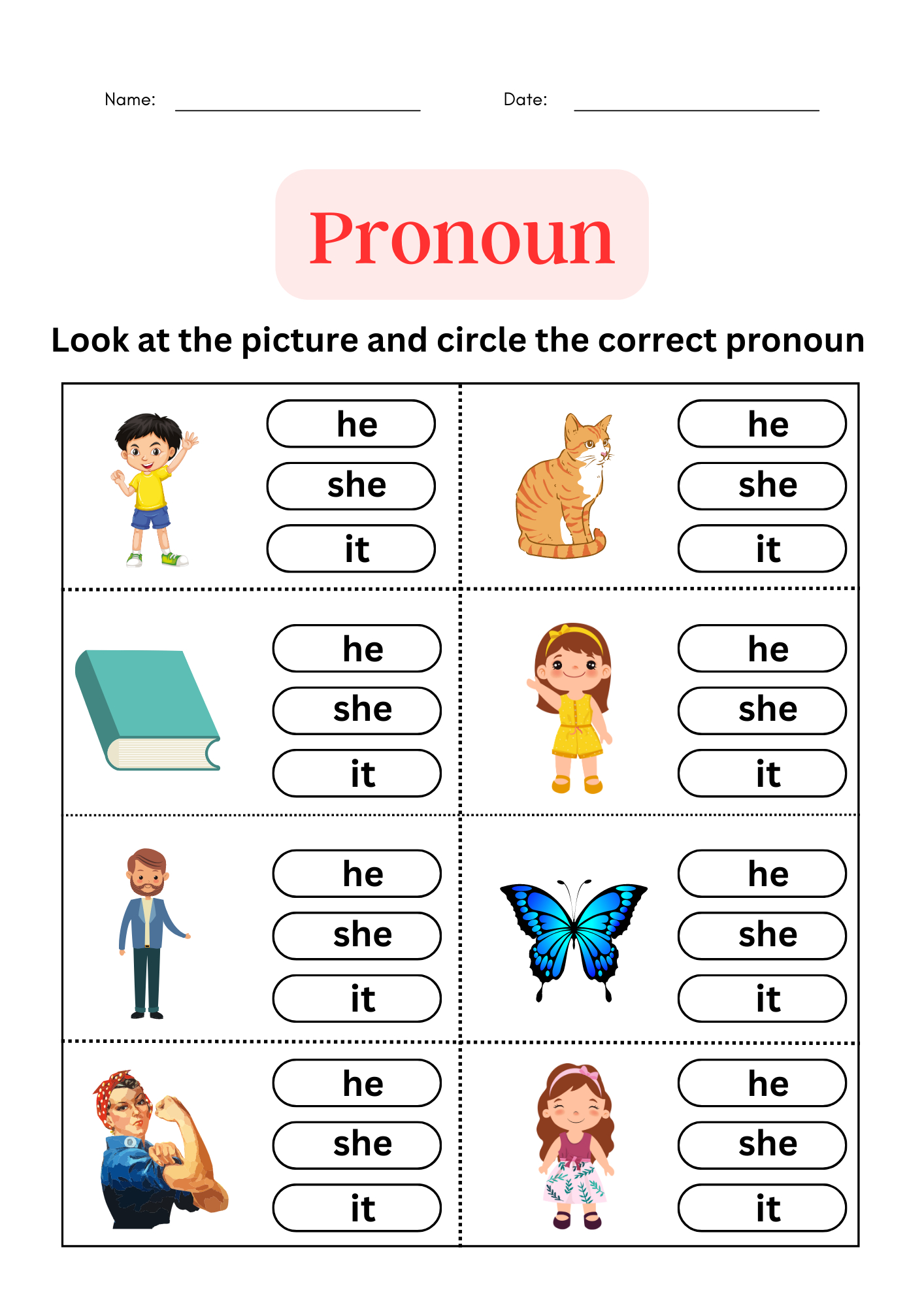 Pronoun Worksheets For Grade 1, 2, 3 - Worksheets Library inside Free Printable Pronoun Worksheets For 2Nd Grade
