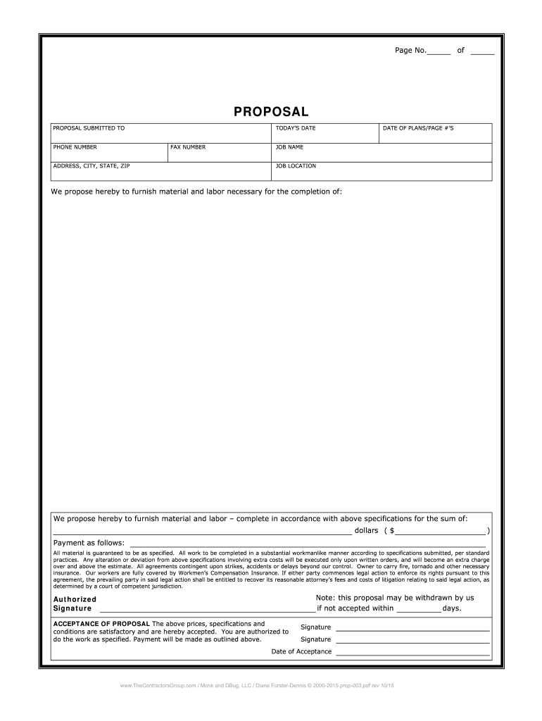 Prop-003 Form - Fill Online, Printable, Fillable, Blank - Pdffiller for Free Printable Contractor Proposal Forms