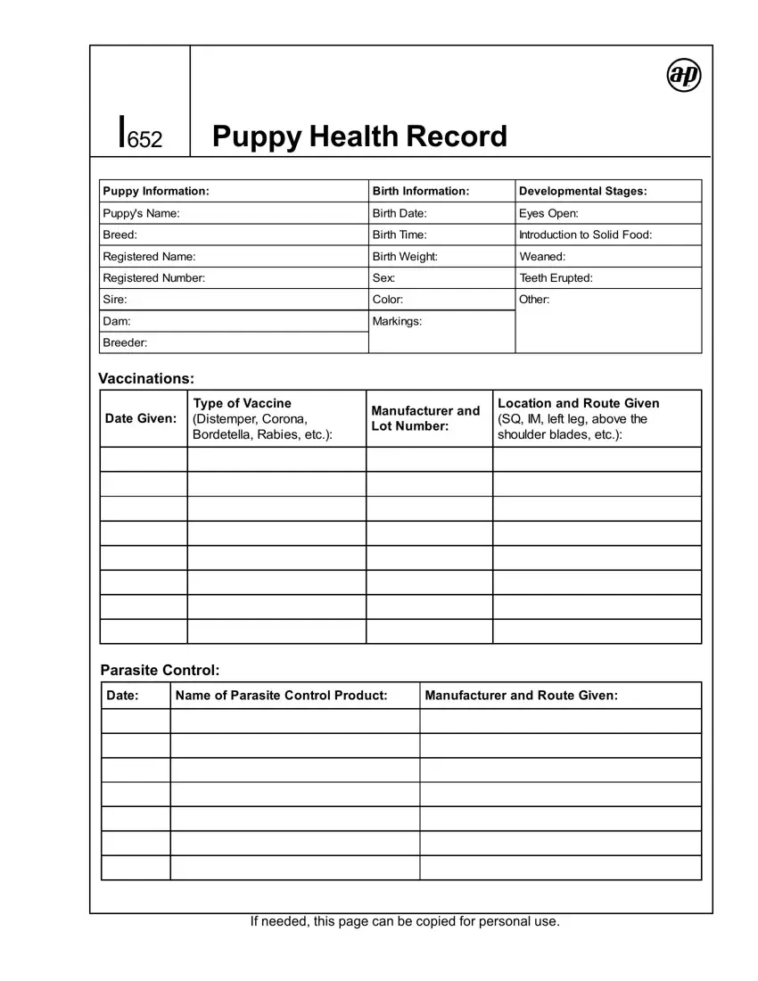 Puppy Health Record ≡ Fill Out Printable Pdf Forms Online for Free Printable Pet Health Record