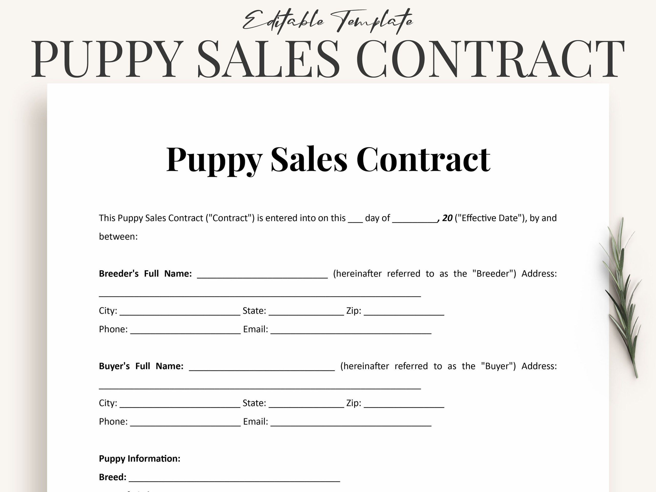 Puppy Sale Contract Template Word - Printable Blank Puppy Contract intended for Free Printable Puppy Sales Contract