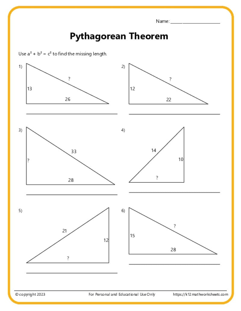 Pythagorean Theorem Worksheets regarding Free Printable Pythagorean Theorem Worksheets