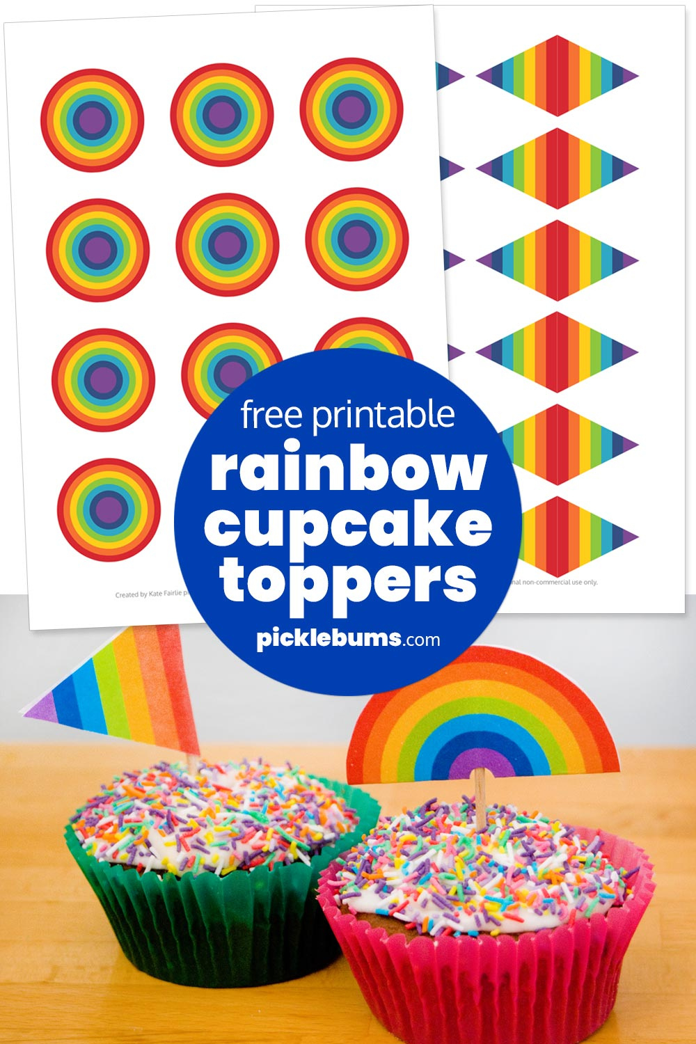 Rainbow Cupcake Topper Printables - Picklebums in Cupcake Flags Printable Free