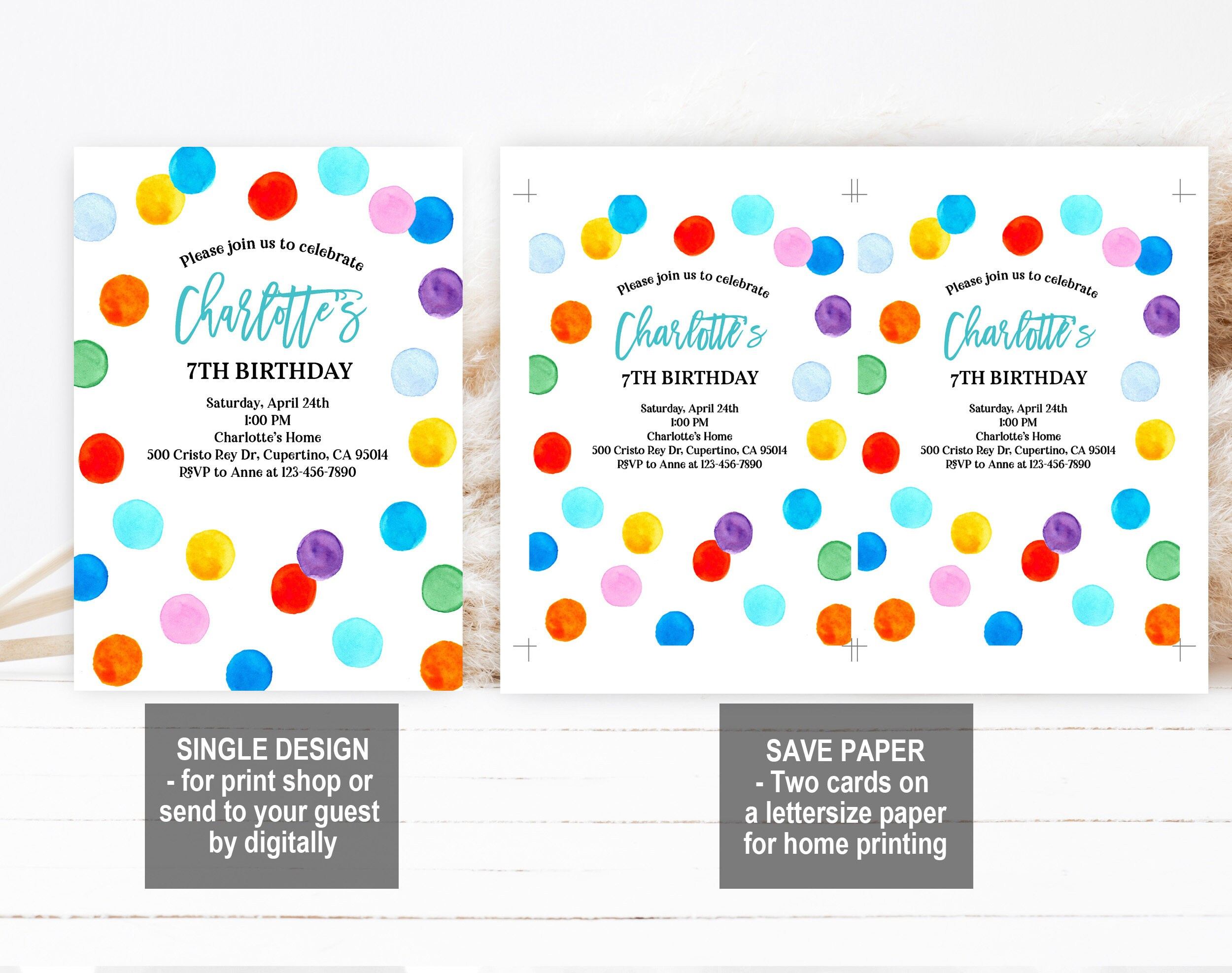 Rainbow Polka Dot Birthday Invitation Watercolor Spots Birthday intended for Free Printable Polka Dot Birthday Party Invitations