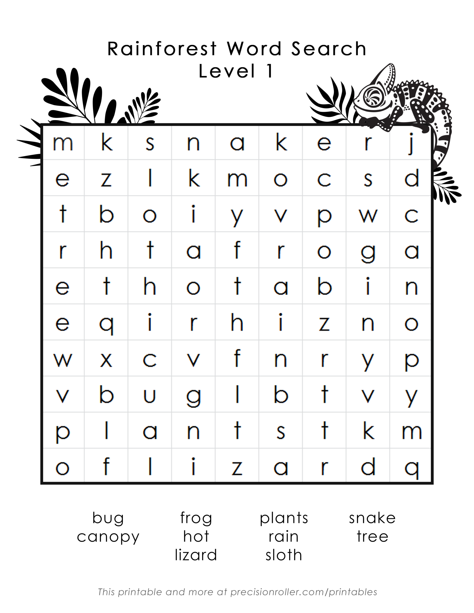 Rainforest-Themed Free Printable Word Search - Precision Printables intended for Word Search Free Printable Easy