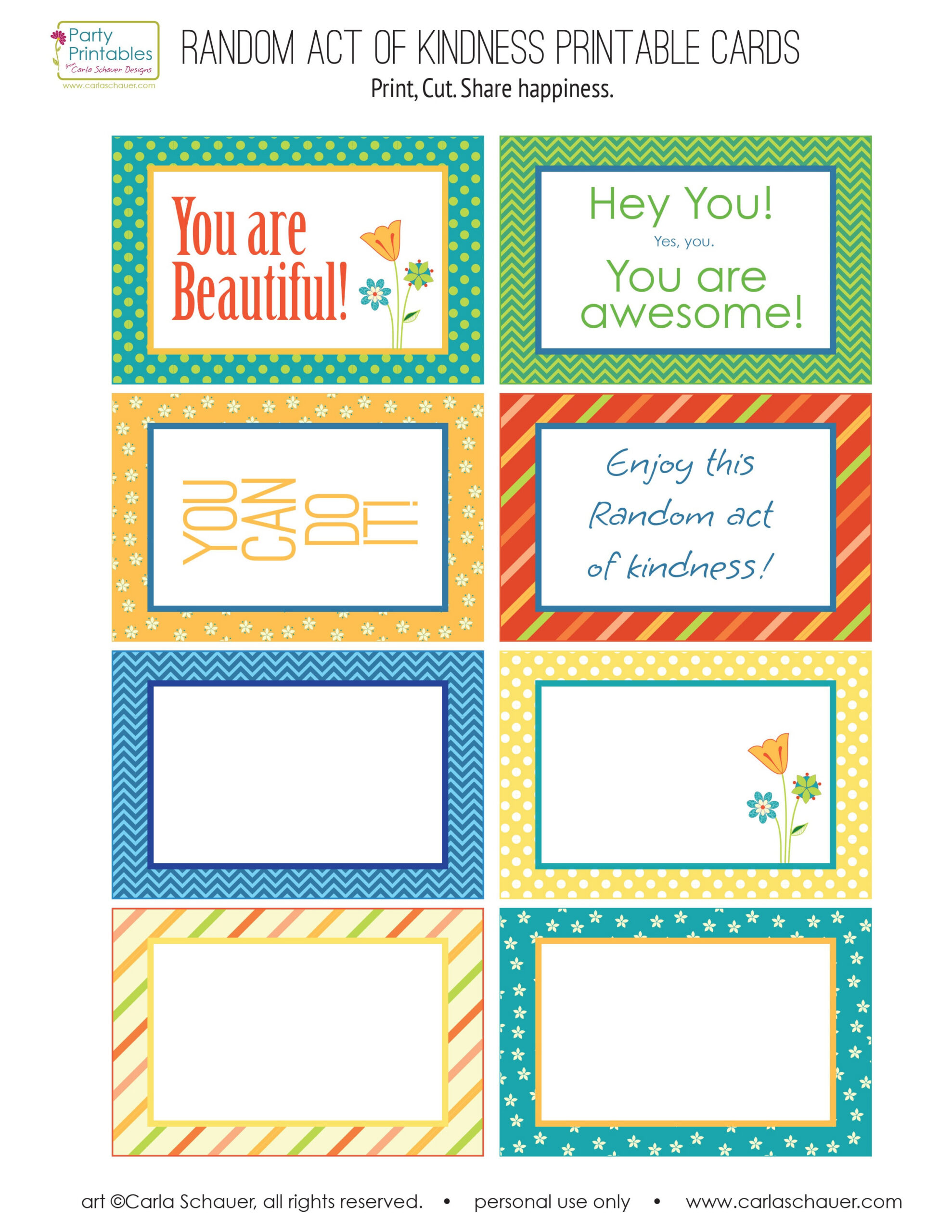 Random Act Of Kindness Free Printables - Carla Schauer Designs intended for Free Printable Kindness Cards