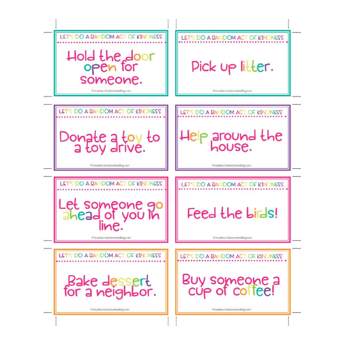 Random Acts Of Kindness Cards For Kids: 40 Free Printable Cards throughout Free Printable Kindness Cards