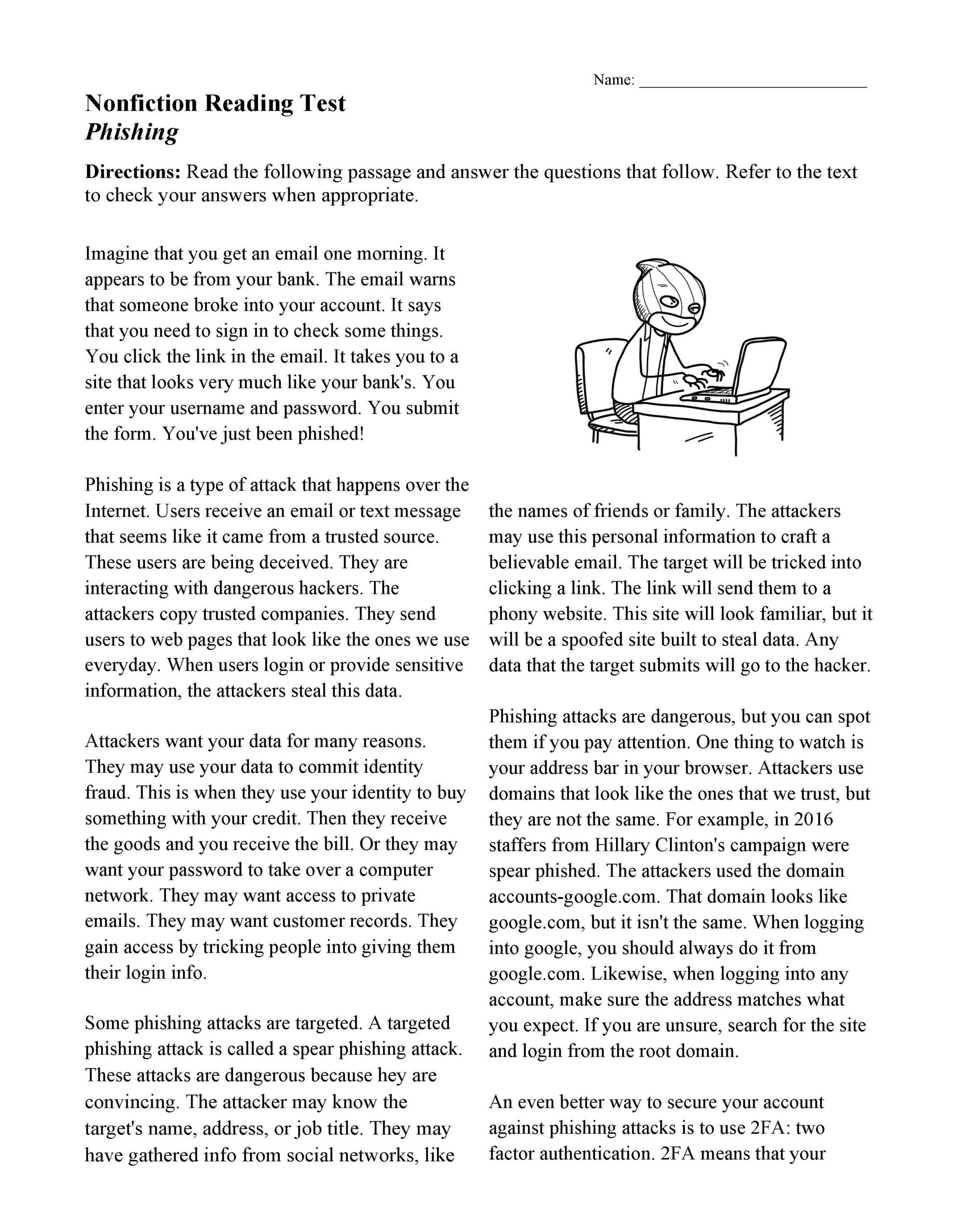 Reading Comprehension Worksheets | Online Or Printable throughout Free Printable Reading Assessment Test
