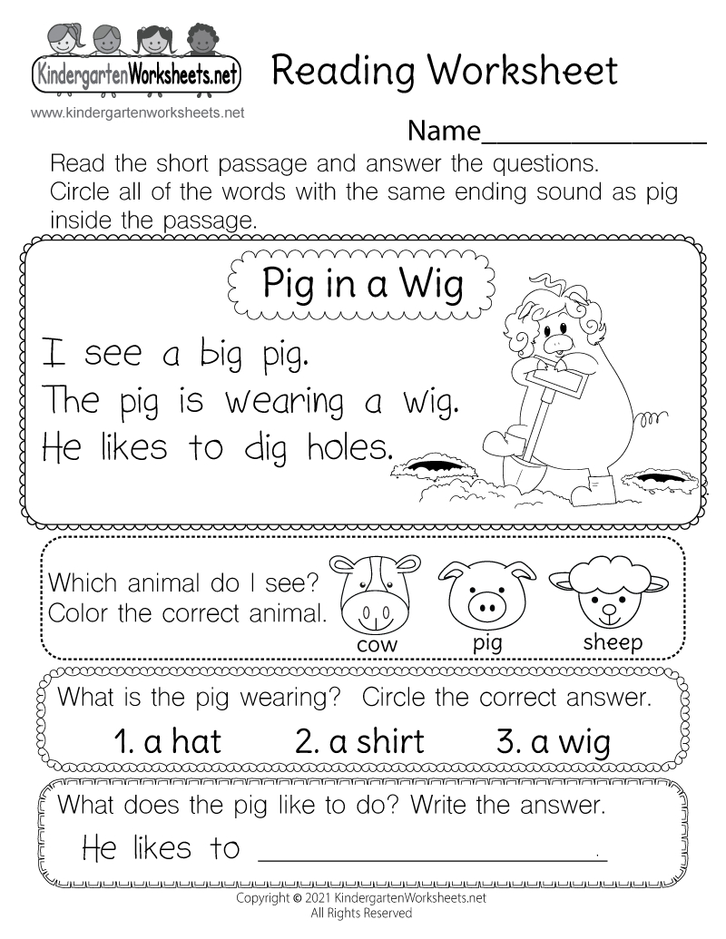 Reading Worksheet For Kids - Free Printable, Digital, &amp;amp; Pdf inside Free Printable Reading Comprehension Worksheets For Kindergarten