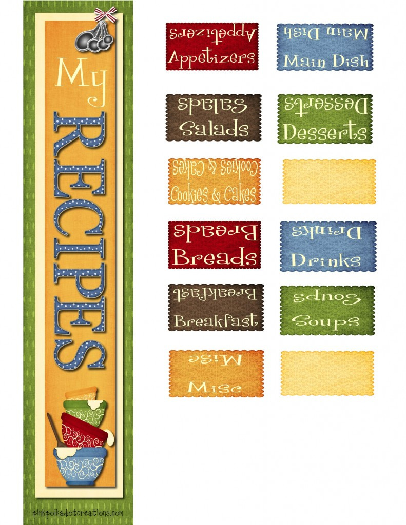 Recipe Book Dividers - Pink Polka Dot Creations with Free Printable Recipe Dividers