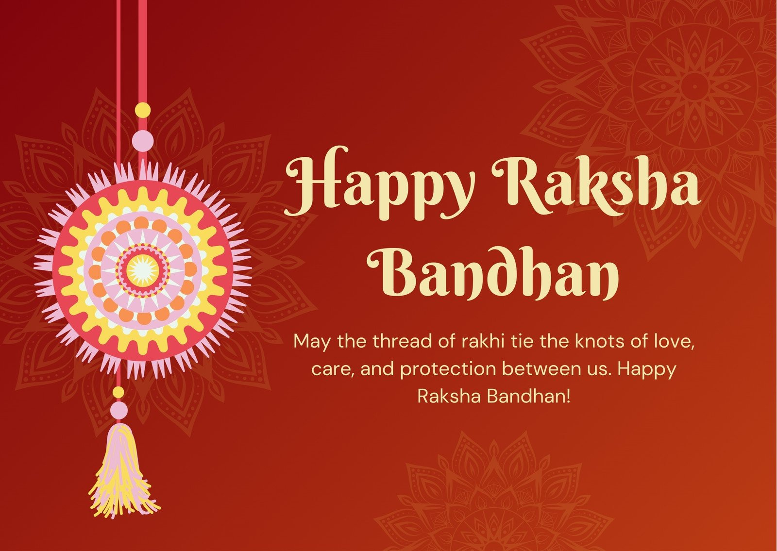 Red And Orange Happy Raksha Bandhan Card pertaining to Free Online Printable Rakhi Cards