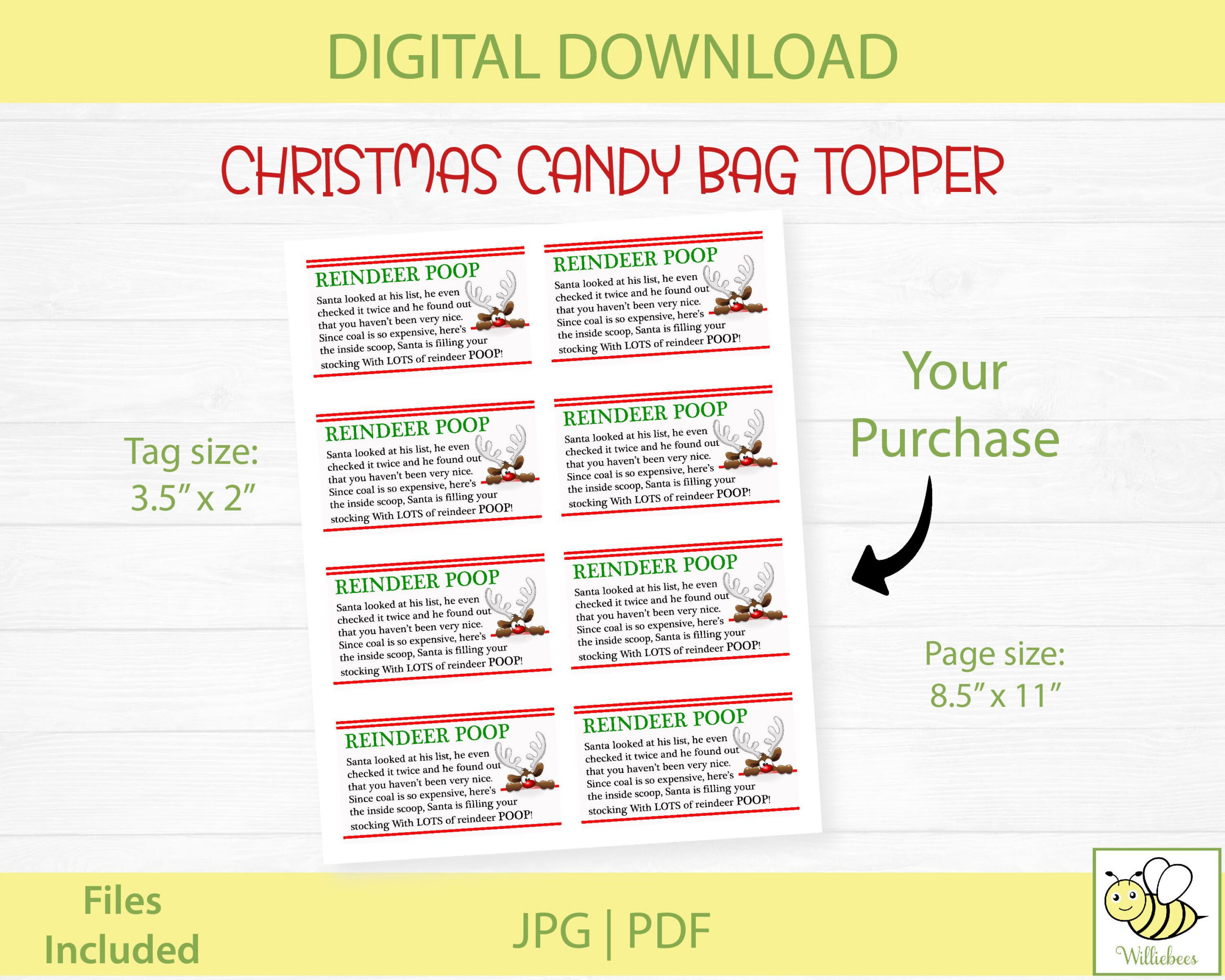 Reindeer Poop Christmas Candy Bag Topper, Candy Bag Tags, Treat inside Free Printable Scoop Away Coupons