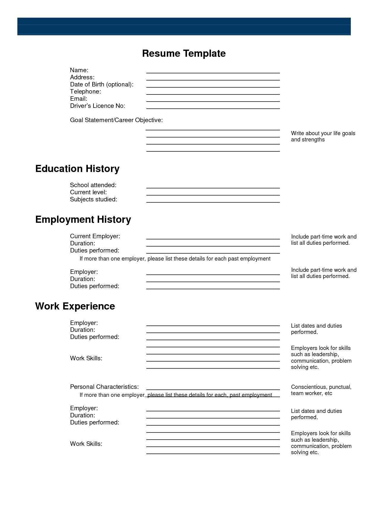 Resume Templates Printable - Resume Templates - Worksheets Library pertaining to Free Printable Blank Resume