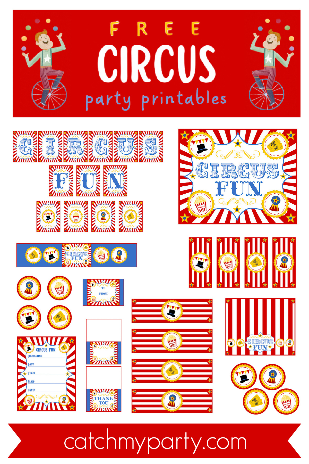 Retro Circus Party Printables (Free Download)! | Catch My Party throughout Free Printable Carnival Decorations
