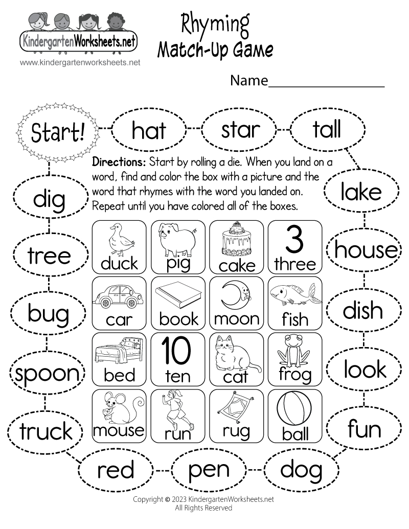 Rhyming Match-Up Game Worksheet - Free Printable, Digital, & Pdf with regard to Free Printable Rhyming Words Worksheets