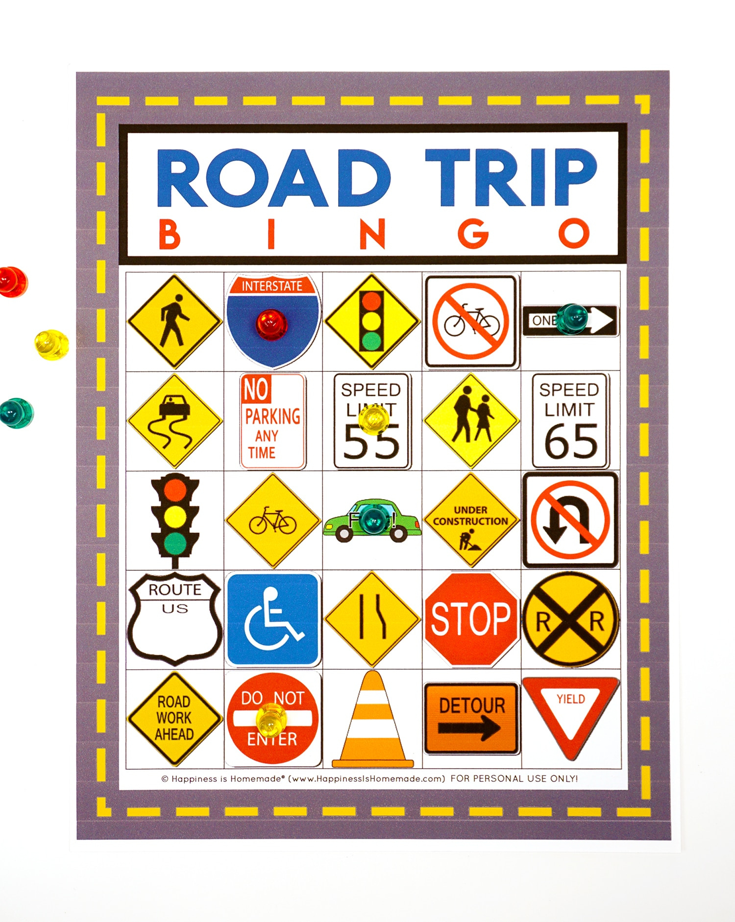Road Trip Bingo Game - Free Printable - Happiness Is Homemade intended for Free Printable Car Ride Games