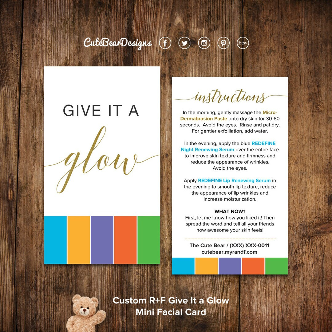 Rodan And Fields, Glow Mini Facial, Mini Facial Card, Instructions throughout Rodan And Fields Mini Facial Instructions Printable Free
