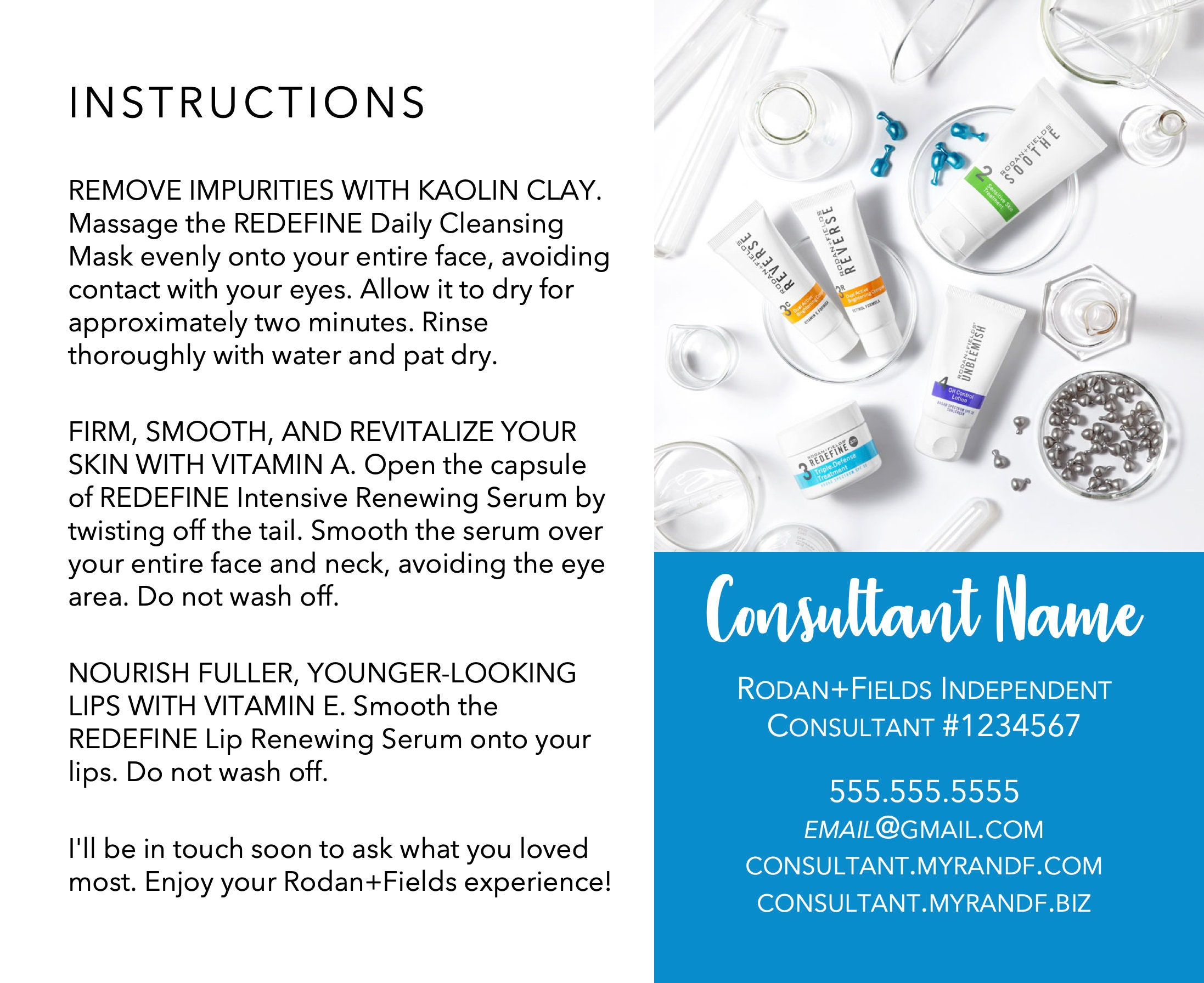 Rodan Und Felder Mini Gesichts Musterkarte Anpassbar, R + F Geben within Rodan And Fields Mini Facial Instructions Printable Free