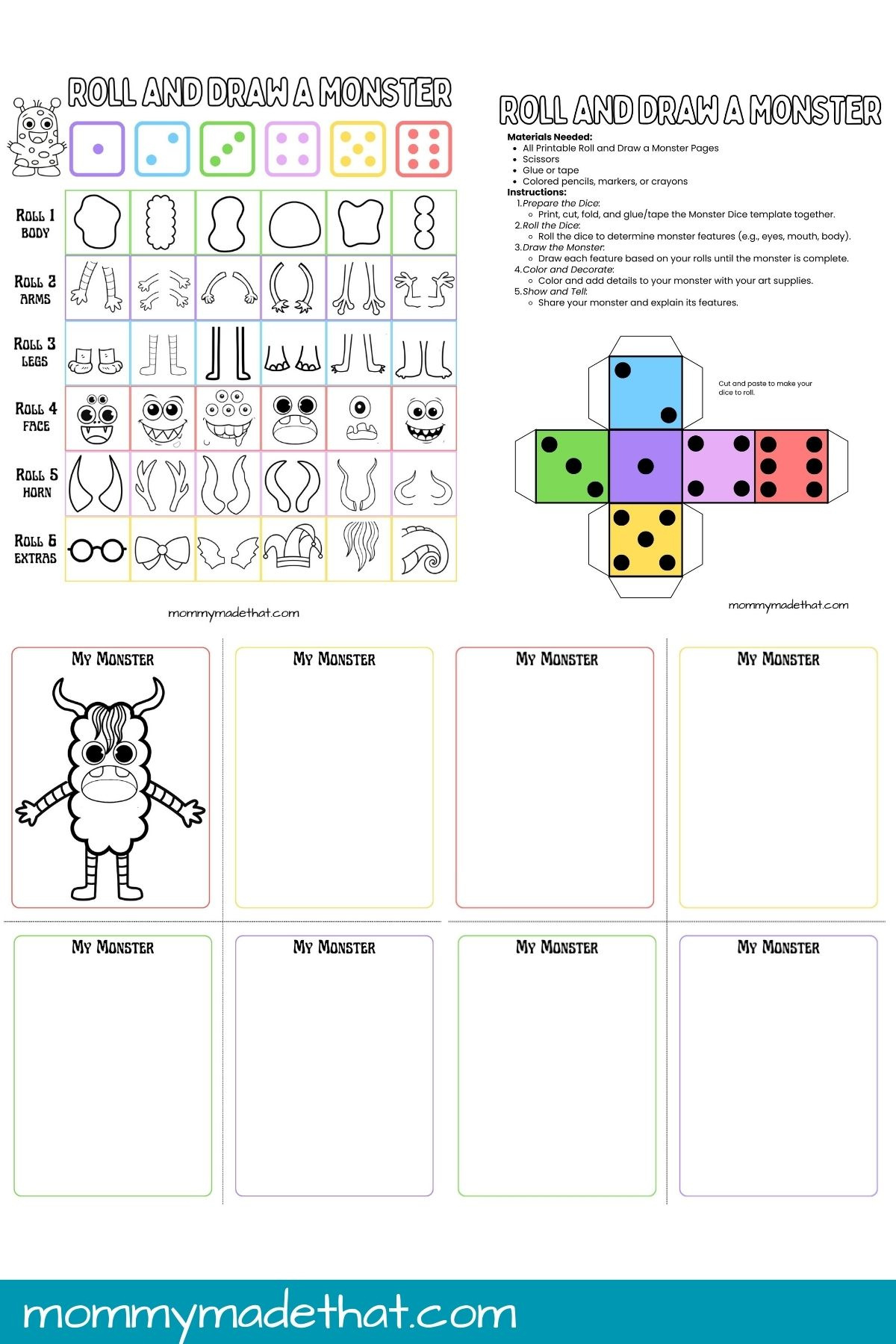 Roll & Draw A Monster Game (Free Printable) with Roll A Monster Free Printable