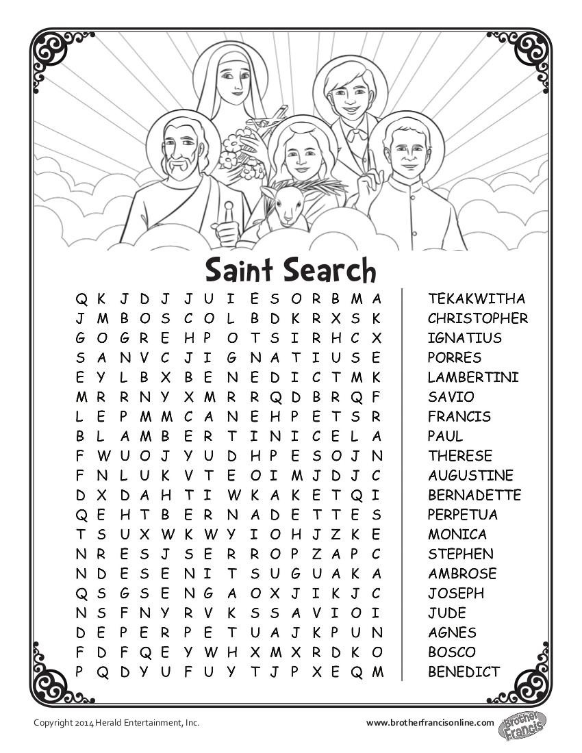 Saints Word Search - Catholicbrain within Free Printable Catholic Word Search