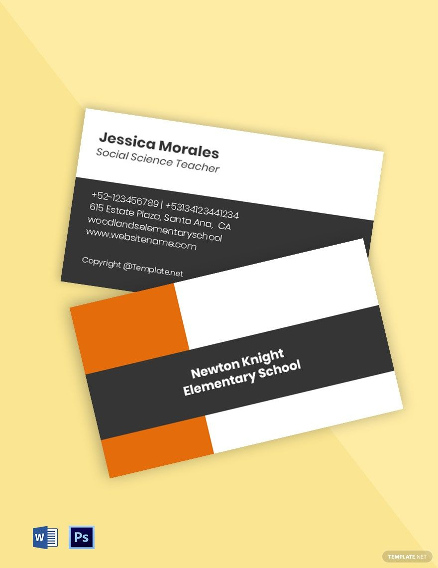 Sample Elementary School Business Card Template In Word, Psd pertaining to Free Printable Business Card Templates For Teachers