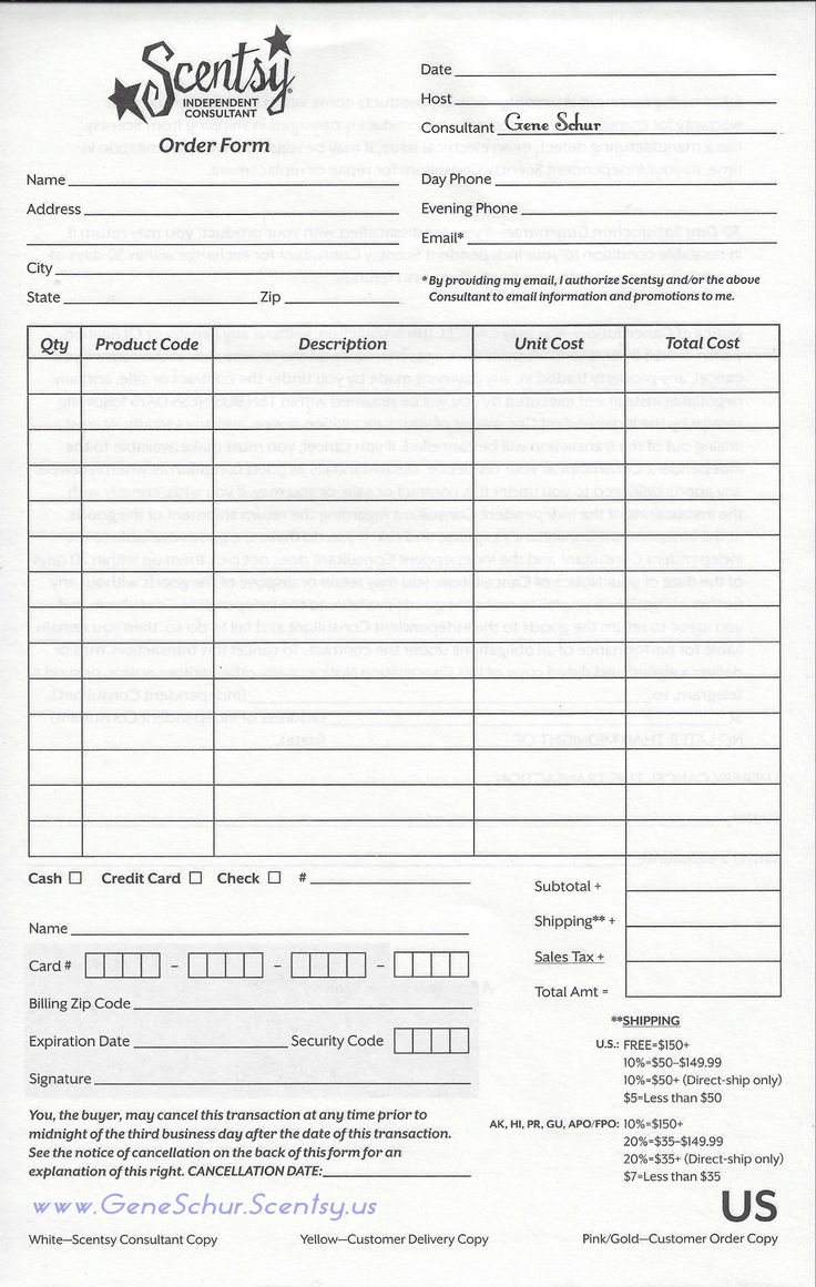 Scentsy Order Form with Free Printable Scentsy Order Forms