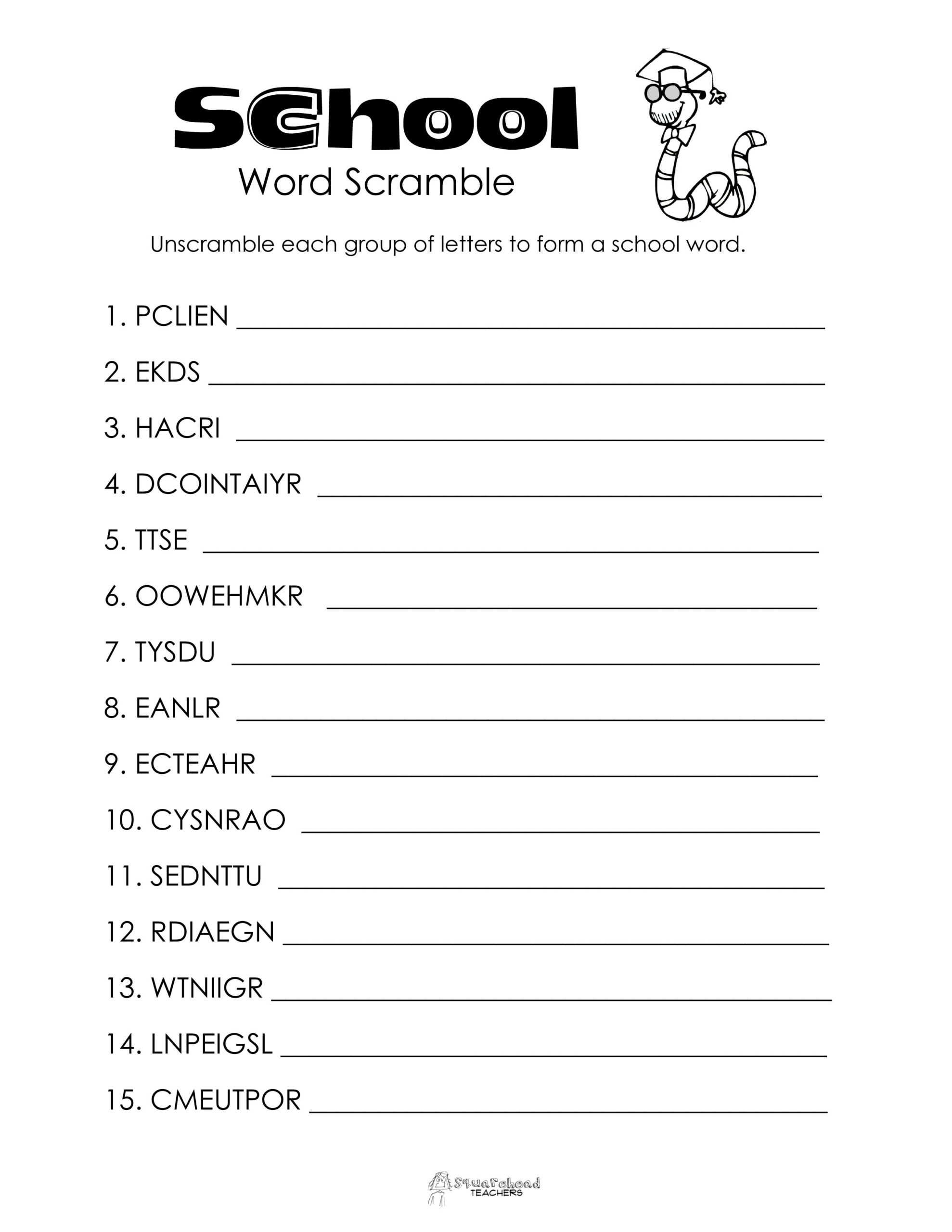 School Word Scramble (Free Worksheet!) | Squarehead Teachers for Free Printable Word Scramble Worksheets
