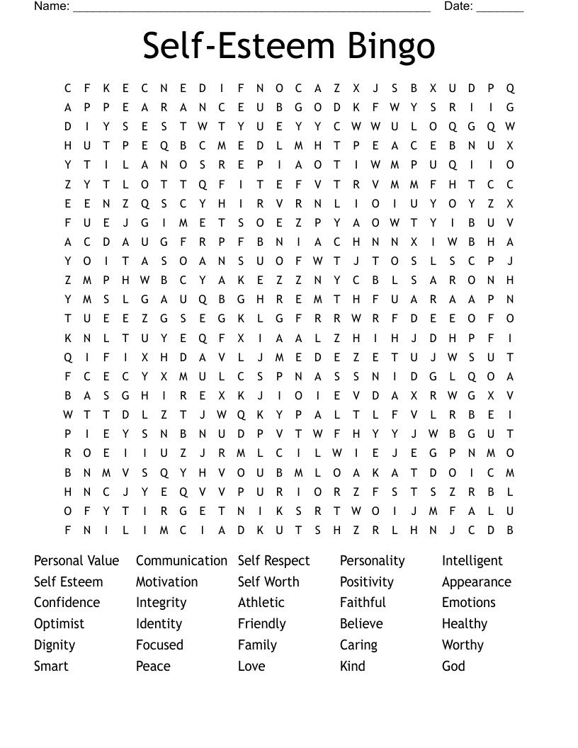 Self-Esteem Bingo Word Search - Wordmint regarding Free Printable Self Esteem Bingo