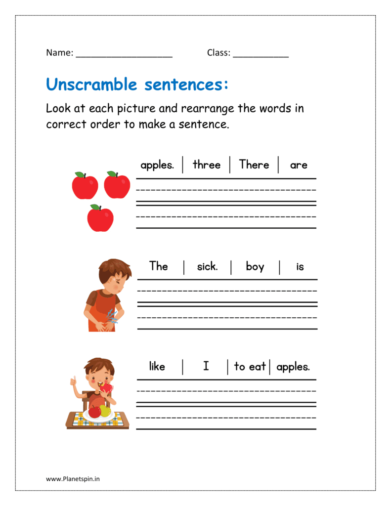 Sentence Scramble Worksheet Pdf For Kindergarten | Planetspin.in inside Free Printable Scrambled Sentences Worksheets
