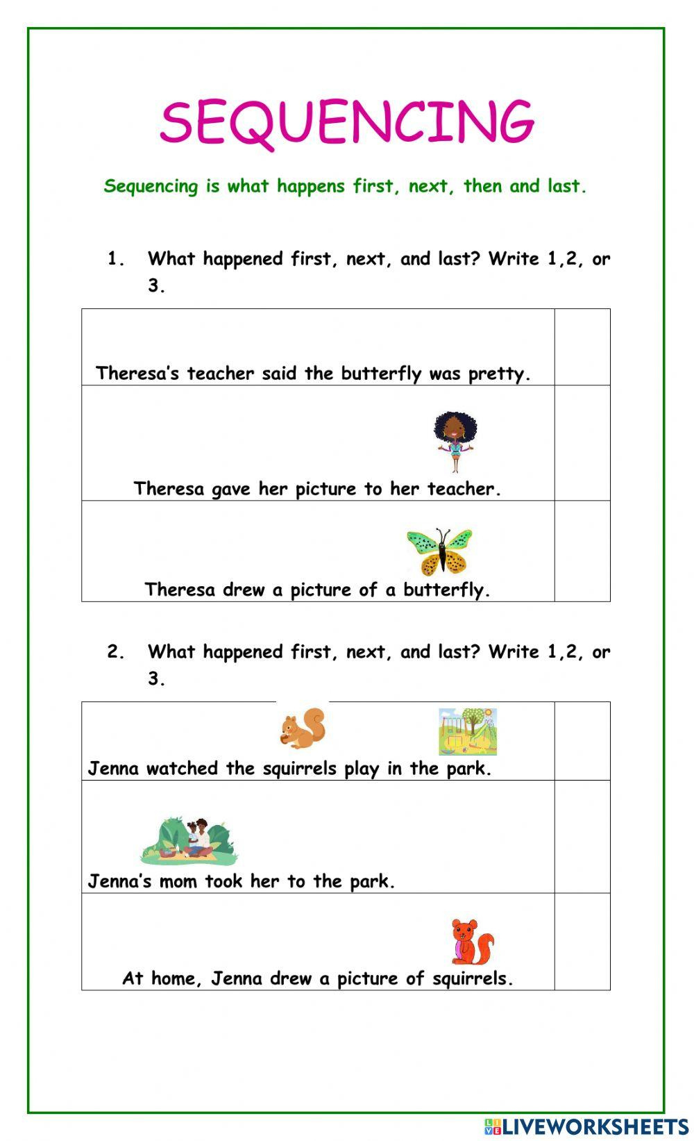 Sequencing Interactive Activity For Grade 1-2 | Live Worksheets for Free Printable Sequencing Worksheets 2Nd Grade