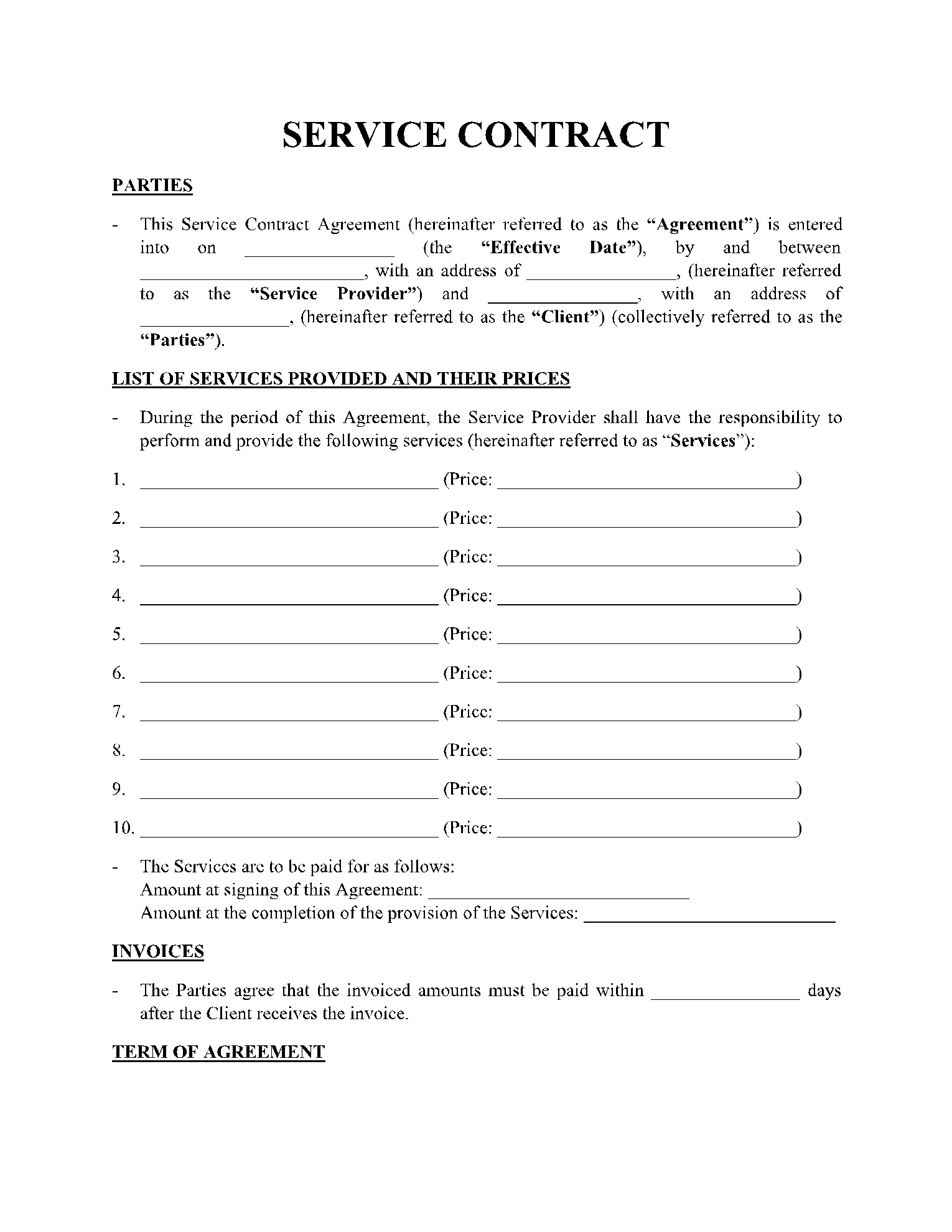 Service Contract Template: Get Free Sample - Cocosign in Free Printable Service Contract Forms