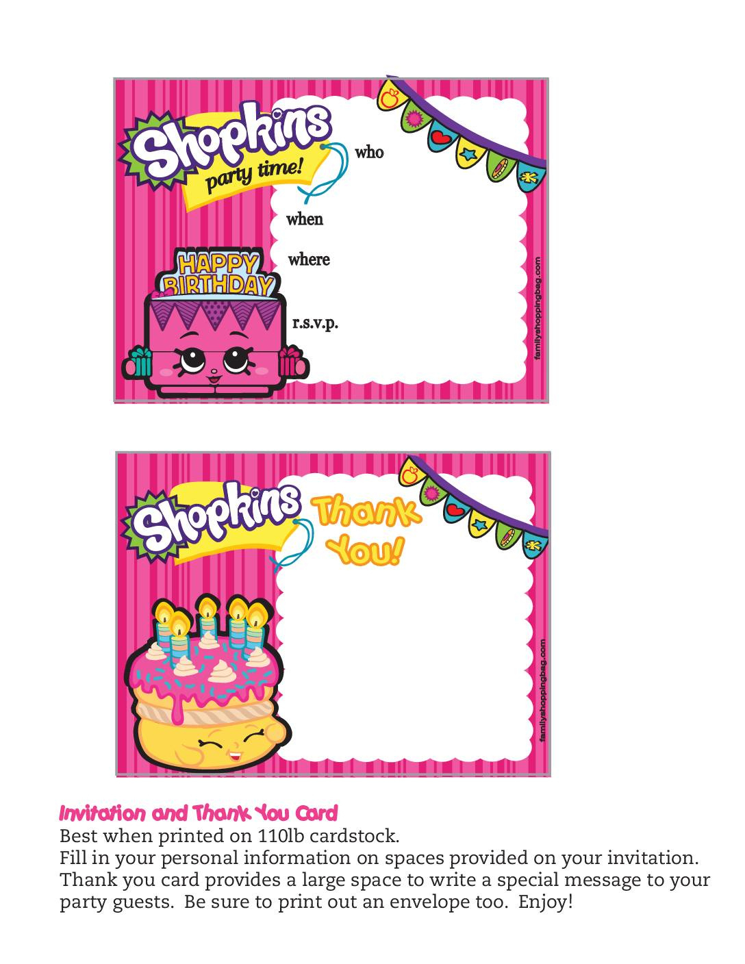 Shopkins Invitation - Worksheets Library within Free Printable Shopkins Thank You Cards